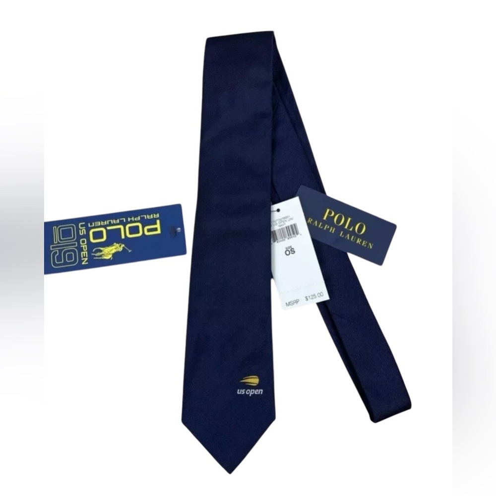 RARE POLO Ralph Lauren US Open Men's Tie 100% Silk Navy Blue Made in Italy *NWT